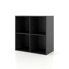 an empty black bookcase on a white background