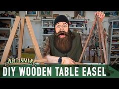 an image of a man with a long beard making artisans diy wooden table easel