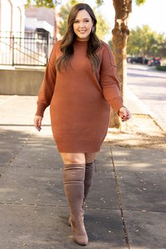 We know this dress is made for you! This dress is so versatile that could easily transition from day to date night! It is comfortable for all day wear and sure to flatter every figure. Pair this dress with a chic pair of booties or heels for an effortlessly fab look! 58% Viscose, 27% Spandex, 15% Nylon Casual Brown Knee-length Sweater Dress, Casual Brown Dress For Fall, Casual Brown Fall Dress, Trendy Brown Dress For Work, Casual Brown Winter Dress, Casual Knee-length Mini Dress For Fall, Casual Fall Mini Dress, Mid-length, Casual Mid-length Mini Dress For Fall, Brown Dress For Day Out In Fall