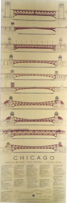 an architectural drawing of the chicago bridge, with its many different sections and their names