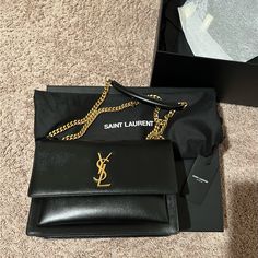 Authentic Brand New In Box Ysl Large Sunset Bags Ysl Loulou Bag, Envelope Purse, Saint Laurent Bags, Small Envelopes, Yves Saint Laurent Bags, Chain Crossbody Bag, Black Purses, Dark Brown Leather, Small Shoulder Bag