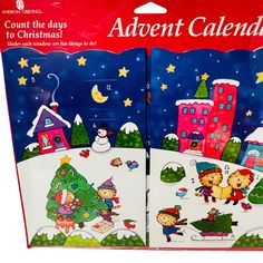 two children's christmas calendars are on display