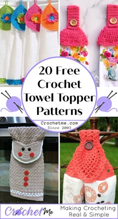 crochet towel topper patterns with text overlay that says 20 free crochet towel topper patterns