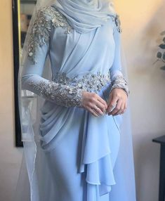 Blue Formal Dress Long, Prom Dress Beaded, Hijab Dress Party, Estilo Hijab, Formal Prom Dress, Soiree Dress