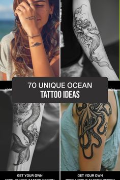 the top 70 unique ocean tattoo ideas for women and men on instagram, with text overlay