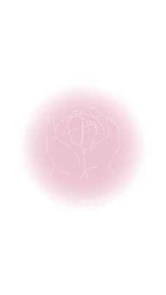 a drawing of a person holding their hands up in front of a pink circle on a white background