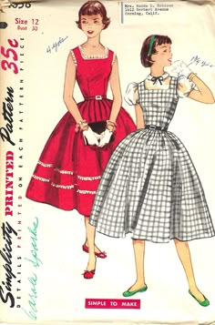 1950s Dress Pattern, Jumper, and Blouse sewing pattern. Size 12 Bust 30 The pattern is uncut and complete. The envelope has discoloration and writing on it. All patterns are mailed in quality archival storage sleeves. Dress With Blouse, Vintage Jumper Dress, 1950s Dress Patterns, Blouse Simple, Low Neckline