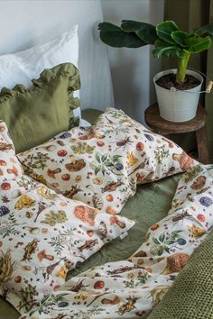 Decorate your bedroom with this super stylish mushroom linen pillowcase! With its unique vintage encyclopedia print, it will make your bedroom lively and cozy.

Made from 100% natural linen fabric, this pillow cover is impressively breathable, allowing air to easily pass through. Thanks to linen's natural thermoregulation abilities, it won't trap heat, and keep you at a comfortable temperature all night long. Mushroom Bedroom, Mushroom Pillow, Green Bedding, Linen Duvet Covers, Linen Pillow Cases, Linen Cushion, Dream House Decor, Boho Bedroom