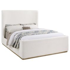 Nala Upholstered Eastern King Wingback Platform Sleigh Bed Cream from Coaster - Luna Furniture Upholstered Sleigh Bed, Inviting Bedroom, King Size Platform Bed, Queen Size Platform Bed, Wingback Bed, Tall Headboard, Sleigh Bed, Wingback Headboard, Bedroom Space