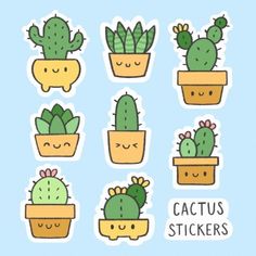 cute cactus stickers with different shapes and sizes on them, all in the same pot