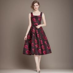 Olivia Mark - Exquisite Jacquard Floral Dress with Sleeveless Bodice Jacquard Dress Design, Photography Checklist, Indowestern Gowns, Terry Cloth Dress, Long Sleeve Sheath Dress, Tie Maxi Dress, Christmas Dresses, Jacquard Dress, Home Dress