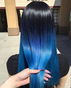 Black Hair With Blue Ombre, Blue Hair Color Ombre, Black To Blue Ombre Hair, Cobalt Blue Hair, Blue Straight Hair, Black And Blue Hair, Blue Hair Ideas, Blue Tips Hair