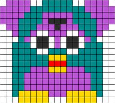 a cross stitch pattern of a purple and green dog