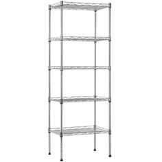 chrome shelving unit with four shelves on each side and one shelf below the top