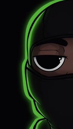 an animated image of a person wearing a black mask and glowing green lights in the background