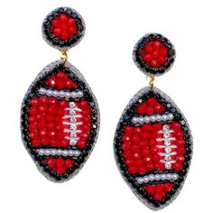 Elevate your game with these handmade football-shaped earrings – the perfect accessory for supporting your favorite team.Crafted with faceted beads and stones, these earrings showcase a refined shimmer, adding a touch of sparkle to your look. Their versatile size ensures they can be worn by various age groups, offering a timeless and sophisticated touch.The intricate beadwork reflects dedicated craftsmanship and great quality, effortlessly enhancing any ensemble you pair them with.Be ready for G Football Earrings, Gameday Outfit, Faceted Bead, Favorite Team, Original Design, Bead Work, Jewelry Earrings Dangle, Original Designs, Dangle Earrings