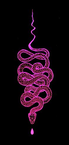 a drawing of a pink snake on a black background in the shape of a spiral