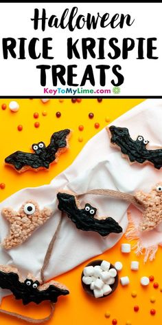 halloween rice krispie treats on a table with sprinkles