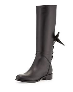 Black Leather Tall Boots, Lace Up Riding Boots, Valentino Boots, Leather Tall Boots, Black Leather Knee High Boots, Black Heels Low, Valentino Garavani Shoes, Low Heel Boots, Black Riding Boots