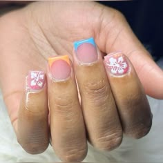 Kids Acrylic Nails Short, Aura Nails Short, Nails Acrylic Short Square, Overlay Nails, Neon Acrylic Nails, Short Acrylics