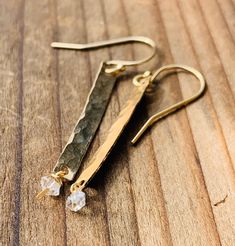 Modern Hammered Linear Earrings For Gift, Modern Hammered Linear Earrings As Gift, Modern Hammered 14k Gold Filled Earrings, Herkimer Diamond Earrings, Chevron Necklace, Crescent Moon Necklace, Hammered Metal, Jewelry Studio, Sterling Silver Dangle Earrings