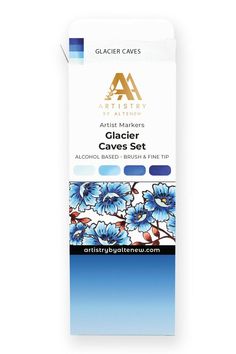 a package of blue flowers on a white background with the words art gallery artist markers