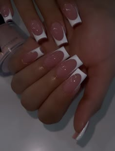 White On Pink French Tip, White French Tip Nails Pink Base, White French Tip Nails With Pink Base, Plain White French Tip Nails, Medium Set Nails, Pink Base White French Tip, Deep French Tip Nails Square, French Tip Nails Medium Length, Chunky French Tip Nails