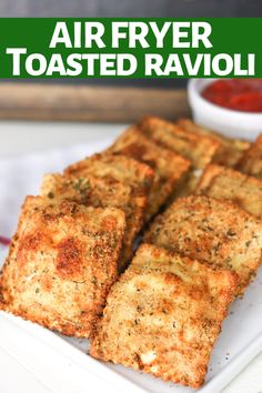 air fryer toasted ravioli on a white plate