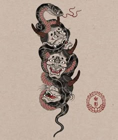 Japanese Tattoo Ideas, Holy Trinity Tattoo, Trinity Tattoo, Japanese Snake Tattoo, Traditional Japanese Tattoo Designs, Tattoo Japanese Style