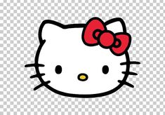 an image of hello kitty face with a red bow on it's head, transparent background