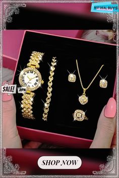 Women's Quartz Bracelet Watch Set with Full Diamond Luxury Design Elegant Formal Alloy Watches, Gold Bracelet Watches For Gifts, Silver Alloy Watch As A Gift, Gold Bracelet Watches As Gifts, Rose Gold Alloy Watch As Gift, Silver Alloy Watch For Gift, Gold Alloy Watch For Gift, Rose Gold Alloy Watch Perfect For Gift, Luxury Diamond Watch With Quartz Movement For Evening