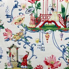 East of the Moon - Porcelain - Online Fabric Store - Decorator Fabric & Trim Nashville, TN Chinoiserie Fabric Upholstery, Chinoiserie Fabric, Americana Home, Outdoor Upholstery Fabric, Chinoiserie Decorating, Vintage Chinoiserie, Buy Fabric Online, Chinoiserie Wallpaper, Chinoiserie Chic