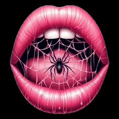 a woman's mouth with a spider on it and the inside of her lips