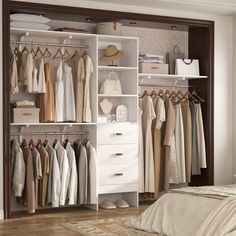 a white closet filled with lots of clothes