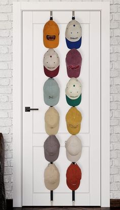 Over The Door Hat Organizer Rack for Baseball Caps Holds Up to 36 Hats Features: Strong Hooks Hold up to 36 Caps: Comes with 2 straps and 12 hooks. Each hook can hold up to 3 baseball caps for a total of 36 caps. A great solution for avid hat collectors! Stand in front of closet and just pick one right off the hat rack, and no need to sift through a drawer trying to pick a hat for the day Upgraded Adjustment Hooks: The distance between two hooks is based on the standard length of the baseball caps so that the front logo stays visible and the shape keeps in good. Plus the hooks are adjustable and sturdy, able to hang other items, for bags, clothes, accessories... 2 Sets of Hardware for Placing over the Door or on the Wall: With the adjustment of the metal buckle at the end of the strap, the Baseball Caps Storage, Cap Rack, Hat Organizer, Cap Organizer, Wall Hats, Cap Display, Dorm Organization, Hanging Hats, Hat Organization