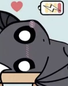 an animated image of a bat eating something out of a box with hearts in the background