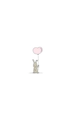 a rabbit holding a heart shaped balloon in the air