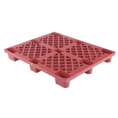 a red plastic pallet with four sides