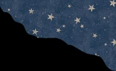 a blue and white background with stars in the sky, as well as an outline of a man's head