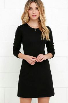 @AranzaDrive Black Dress With Sleeves, Perfect Little Black Dress, Perfectly Posh, Black Short Dress, Black Women Fashion, Black Dresses Casual, Black Long Sleeve Dress, Long Black Dress, Trendy Dresses