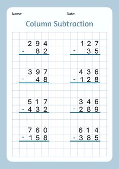 the column subtraction worksheet with numbers