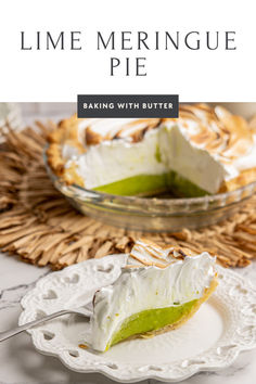 This lime meringue pie has a flaky homemade crust, tangy lime curd, and billowy Swiss meringue. I add a few drops of natural green food color to the curd but this is totally optional! Key Lime Meringue, Key Lime Meringue Pie, Lime Meringue, Butter Pastry, Lime Pie Recipe, Meringue Pie Recipes, Pie Baking, Flaky Pie Crust