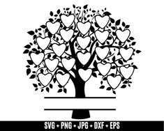 a tree with hearts on it and the words svg png - jpp - dxf - eps