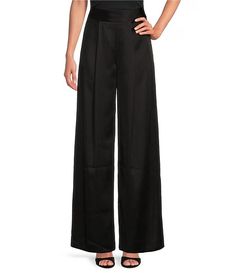 Muse by Marchesa Spruce Satin High Rise Pleated Point Straight Tuxedo Coordinating Pants | Dillard's Sleek Wide-leg Silk Pants, Sleek Silk Wide-leg Pants, Sleek Silk High-waisted Wide Leg Pants, Sleek Silk Trousers, Evening Satin Straight Leg Bottoms, Sleek Silk Straight Leg Pants, High-waisted Satin Wide Leg Pants For Evening, Sleek Silk Bottoms For Work, Chic High Waist Silk Wide Leg Pants