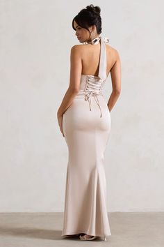 Sacha Champagne Satin Corset Style Maxi Dress With Wrap Skirt – Club L London - USA Champagne Maxi Dress, Dress With Corset, Leg Split, Club L London, Prom Shopping, Satin Corset, Black Tie Gala, Corset Bodice, Christmas Party Dress