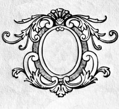 an old fashioned frame with scroll work on the edges and sides, in black ink