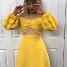 Designer Cutout Sun Dress. Rich In Texture.Skirt Is Lined, Back Zipper. Soft Polyester. Dress Rich, Sun Dress, Gold Yellow, Sundress, Colorful Dresses, Size 4, Long Sleeve Dress, Yellow Gold, Sun