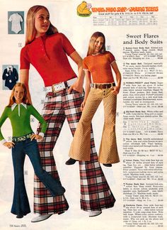 Decades Fashion, Flair Pants, Plaid Jeans, 70 Fashion, Sears Catalog, Mode Hippie