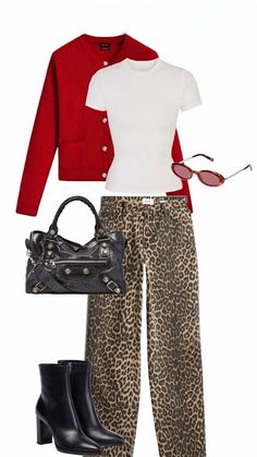 Leopard Pants Outfit, Cheetah Print Outfits, Leopard Print Outfits, Leopard Outfits, Looks Jeans, Leopard Jeans, Cold Style