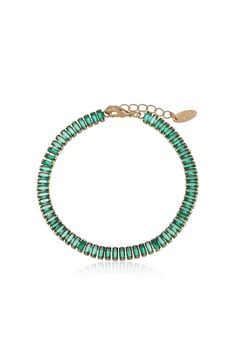 Rhinestone Baguette 18k Gold Plated Anklet in green Emerald Crystal, Clear Crystal, Gold Plating, Anklets, 1 Inch, Cubic Zirconia, 18k Gold, Emerald, Jewelry Design